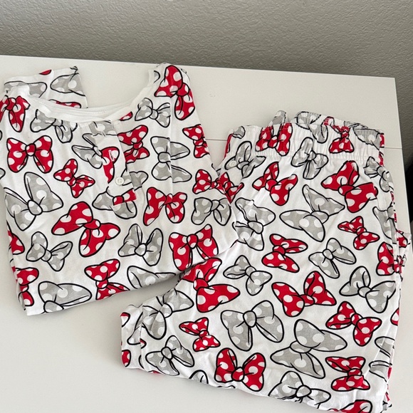 Women’s Minnie Mouse Pajamas with Red and Gray Bow Print - Picture 1 of 8